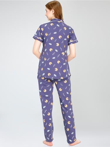 Image of ZEYO Night Suit for Women's Cookies & Cup Printed Cotton Night Dress of Shirt and Pajama Set 5752
