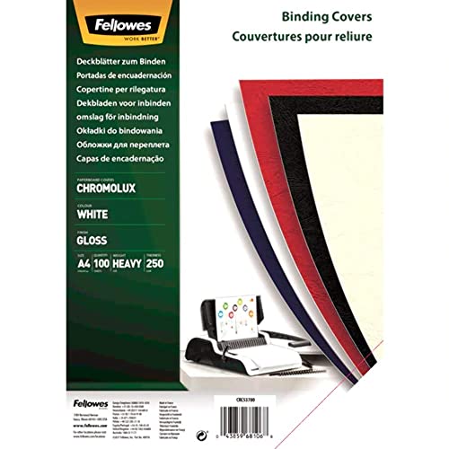 Fellowes Präsentationsdeckblatt Chromolux, Karton mit Lederstruktur, A4, 250 g/m² starker Karton, Farbe: weiß, 100 Stück