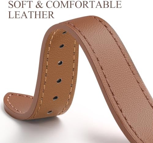 GEAK 20mm Leather Watch Band Compatible with Garmin Vivoactive 5 Watch Bands, Vivoactive 6/3/Forerunner 165/55/245/645, Quick Release Genuine Slim Leather Strap for Venu Sq/Sq 2/Venu 2 Plus Women — view 2