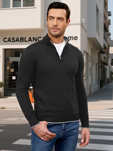 Auxo Mens Quarter Zip Pullover Sweater Long Sleeve Mock Neck Casual Slim Fit Knit Polo Sweaters4