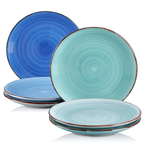 vancasso Juego de Plato serie Bonita Plato de Postre 6 piezas 19.5cm Vajilla Vintage de Cerámica Borde de Marrón Bobinas pintadas a mano Esmalte de Color de doble cara- Azul Cover
