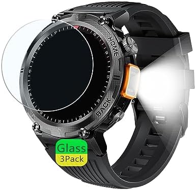 Screen Protector Compatible for EIGIIS KE3 Smart Watch 1.45" (3 Pack) Tempered Glass Film Compatible for LaNikar, JELLOO KE5 SmartWatch for Men with LED Flashligh