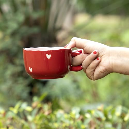 Image of Red Cappuccino Wide Heart Mug for Gifting Best Friend for Soup /Maggi /Coffee /Green Tea - 450Ml | Microwave Safe and Dishwasher Safe (2)