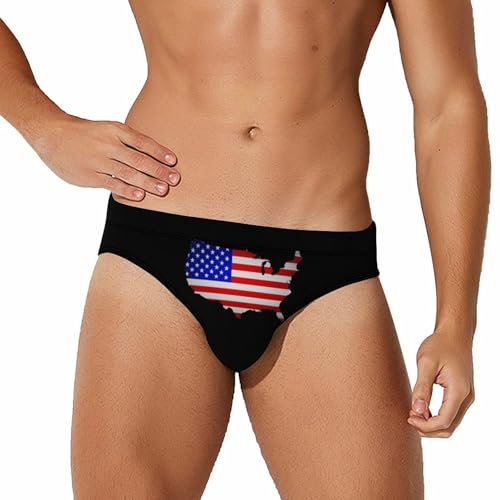 U.S.A Map Flag Printed Swim Briefs for Men Sexy Bikini Swimwear Elastic Beach Trunks Bathing Suit