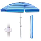 LANMOUNTAIN 8ft Large Beach Umbrella,Heavy Duty Wind Resistant Portable Sun Shade w/Tilt Pole&Sand Anchor,Shoulder Carry Bag,UV 50+ Protection,Air Vents Design for Patio Garden Pool(Blue Stripe)