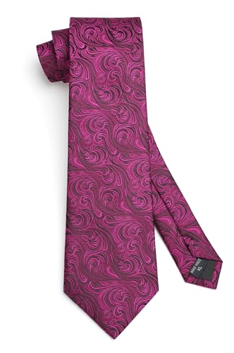 Image of HISDERN Extra Long Ties for Men Classic Floral Tie and Pocket Square Elegant Silk Necktie Handkerchief Set Wedding Party