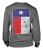 Big Texas Flag Long Sleeve Mens T-Shirt Tee (XL, CHARCOAL)