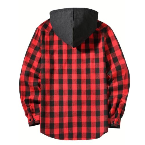 Carydety Plaid Shirt Jacket for Men Fall Hooded Long Sleeve Button Up Shirt - image 7