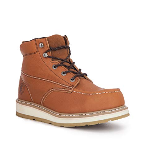 ROCKROOSTER Comfortable Safety Work Boots Men, Composite Toe, Moc Toe Wedge Safety Water Resistant Leather Shoes for Electrician, Carpenter, Ironworker, Sheetmetal Worker constructions AP828-10 Brown