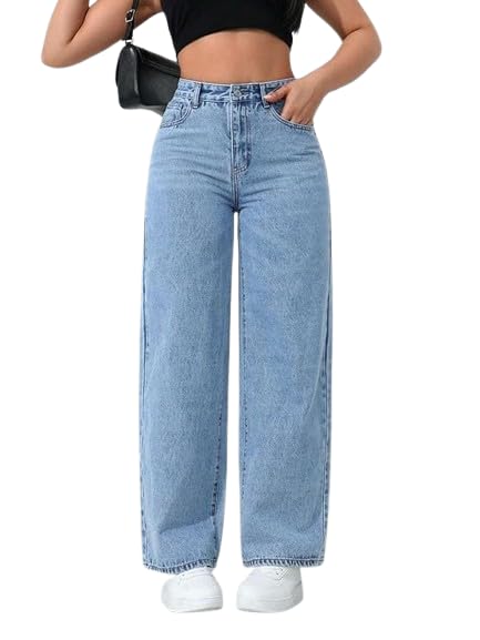 kcm fashion High-Waisted Wide-Leg Jeans Featuring a Relaxed fit Silhouette and Classic Denim for Versatile Casual wear-picture-46