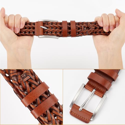 GORGECRAFT Cinto masculino de couro trançado casual de 111 cm cinto masculino de couro sintético tra