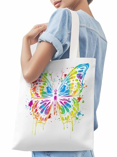 Canvas Tote Bag for Women,Colorful ButterflyWatercolor Animal3