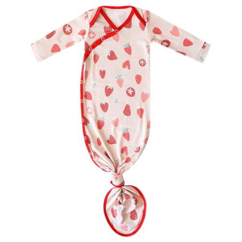 Image of Copper Pearl Baby Gown - Knotted Newborn Sleepers for Baby Boy and Girl, Soft Stretchy Long Sleeve Infant Gowns with Bottom Tie and Hand Mittens, Perfect Hospital Coming Home Outfit (Strawberry)