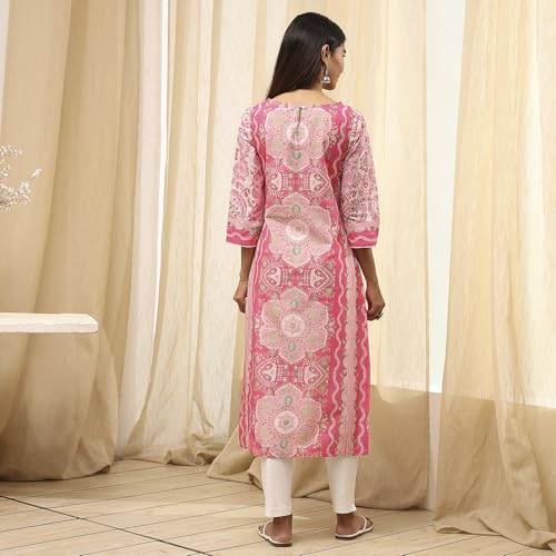 Image of BIBA Women Cotton Straight Fit Straight Printed Kurta