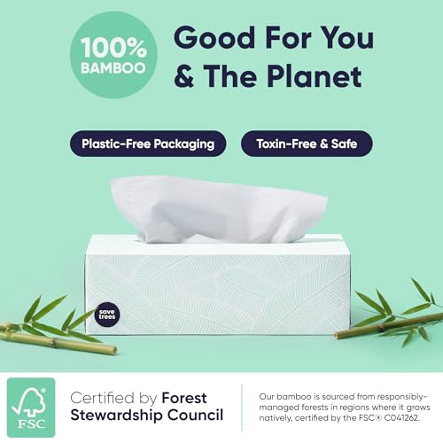 Image of Save Trees Bamboo Facial Tissues -24 Boxes- Bamboo Tissue Boxes, 90 Hypoallergenic Facial Tissues per Box - Unscented, Fragrance-Free, Eco-Friendly Tissues in Plastic-Free Packaging