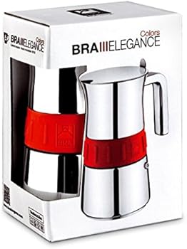 Elegance Cafetera Italiana, Acero Inoxidable, Gris y Rojo, 6 tazas, 9,3 cm x 9,5 cm1