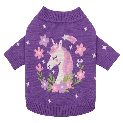 Image of Fitwarm Adorable Unicorn Dog Sweater, Thermal Dog Winter Clothes for Small Dogs Girl, Pet Outfit, Purple, Pink, White, XS