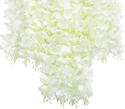U'Artlines 24 Pack 3.6 Feet/Piece Artificial Fake Wisteria Vine Ratta Hanging Garland Silk Flowers Home Party Wedding Decor (24, White)