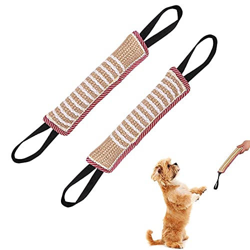 JOKILY 2 salchichas de yute para perros, 30 cm, con dos asas, de yute para tirar y jugar con el perro, muy robusto, entrenamiento de cachorros interactivo Cover
