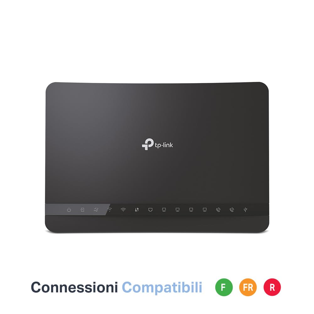 TP-Link Archer VR1210v Modem Router Evdsl fino a 300Mbps, Wi-Fi AC1200Mbps Dual Band, Telefonia Fissa e Voip, 4 Porte Gigabit, Beamforming, MU-MIMO