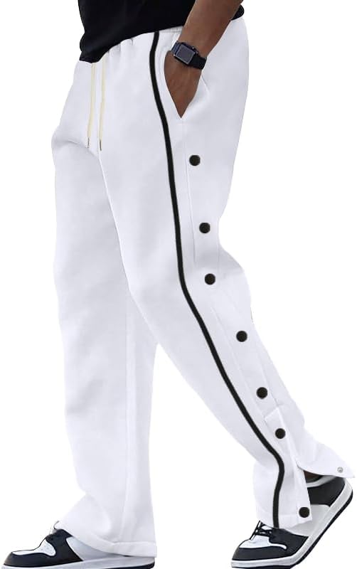 Men’s Youth Loose Fit Tear-Away Pants Snap Button Sports Running Basketball Sweatpants