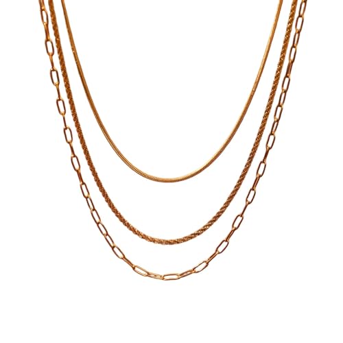 NHTISGRUE Set de collares de cadenas en capas chapados en oro para mujeres Acero minimalista delicado eslabón de serpiente impermeable sin deslustramiento Joyas Acero Bijoux Femme