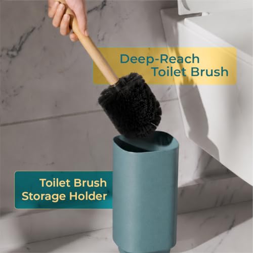 Image of Lifelong Bathroom Accessories Set of 6 with Bamboo Finish | Complete Bathroom Organizer Kit with Soap Dispenser, Toothbrush Holder, Tumbler, Soap Dish, Toilet Brush & Dustbin | Sea Green