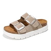 Project Cloud Genuine Leather Platform Sandals Women Footwear - Wedge Chunky Sandals Womens sandals with Memory Foam Insole and Cork Footbed (GREECECHUNKY, BEIGESU, 9)