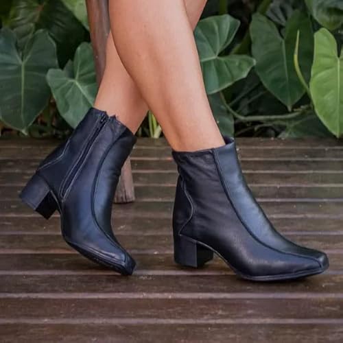 Bota Feminina Em Couro Legítimo Coturno Confortável Inverno (Preto, BR, Adulto, Numérico, 37)