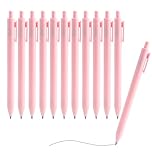 Pink Pens Black Ink, 0.5mm Pastel Gel Ink Rollerball Pens, Cute Biro, Pink Stationery for Girls, Smooth Retractable Ballpoint for Student Writing Taking Notes School Home Office Supplies (12Pcs)