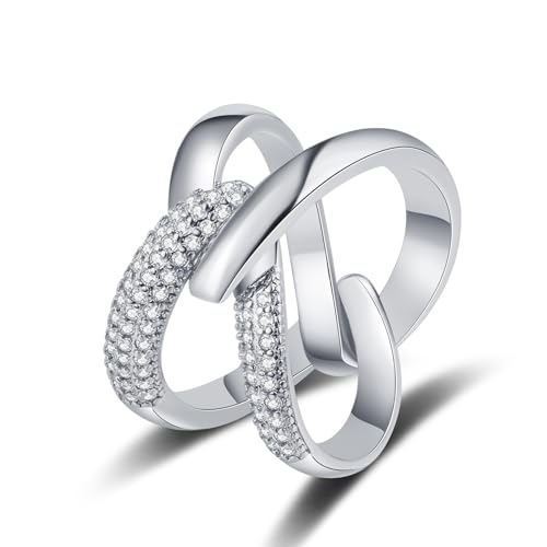 14K Gold Plated X Ring for Women Mixed Metal Ring Cubic Zirconia Rings Unique Criss Cross Promise Ring Non Tarnish Fashion Statement Knuckle Rings Jewelry Gifts