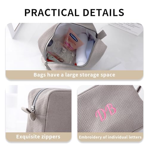 GOPHIE Personalized Embroidered Waffle Makeup Bag - Large Custom Cosmetic Bag4