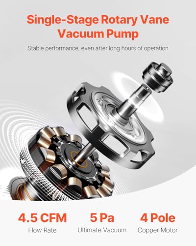 VEVOR 4,5 CFM Bomba de Vacío y Manómetro de Aire Acondicionado de 1 Etapa Kit de Manómetro de Colector de Refrigerante de Aire Acondicionado con Mangueras para R134a, R12, R22, R502a, R410A,R404,R407C - imagen 4