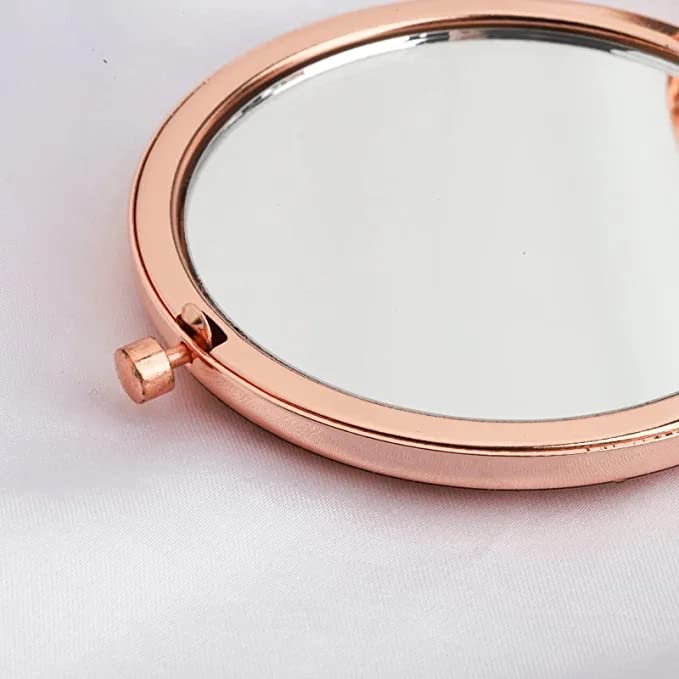 Pferde-Motiv Make-up Spiegel – Faltbar, 65 Mm, Rotgold, In Samtbeutel, Geschenk Für Pferdeliebhaber