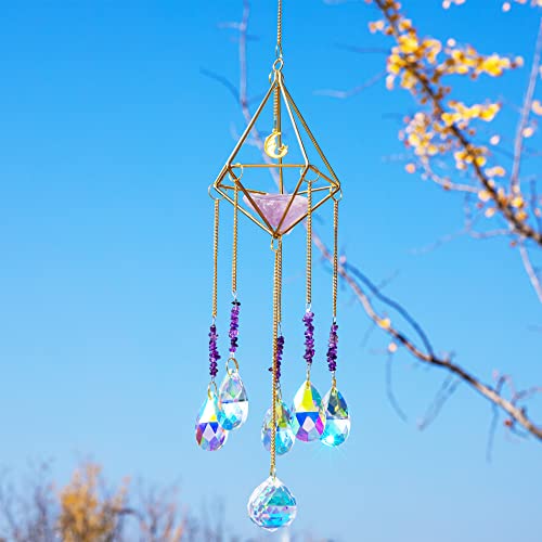 WEISIPU Crystal Suncatcher - Purple Chakra Stone Crystal Pendant Prism Crystal Lighting Pendant Window Hanging Orament Rainbow Maker