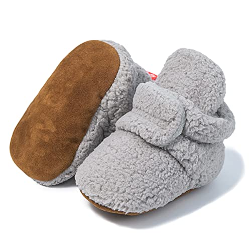 Image of ohsofy Newborn Baby Cotton Booties Stay On Slipper Winter Warm Soft Shoes Non-Skid Infant Ankle Boots Crib Shoes