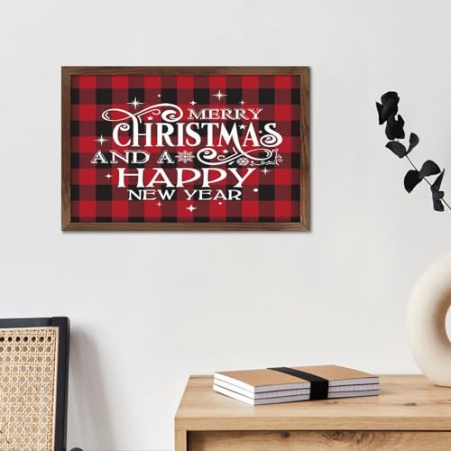 Panneau de décoration murale Noël en bois vertical avec cadre
