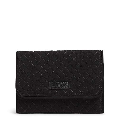 Vera Bradley Women's Microfiber Riley Compact Wallet With RFID Protection, True Black, One Size