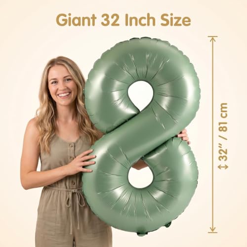 Image of YPSelected 32 Inch Large Foil Helium Number Balloon Birthday Wedding Party 0-9 (Olive Green, 8)