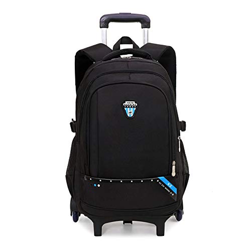 Yookeyo Primary and Middle Students Trolley School Bag with Wheels Luggage Bag Large Capacity Boys Solid Color Casual Backpack, Sky Blue 2 Wheels