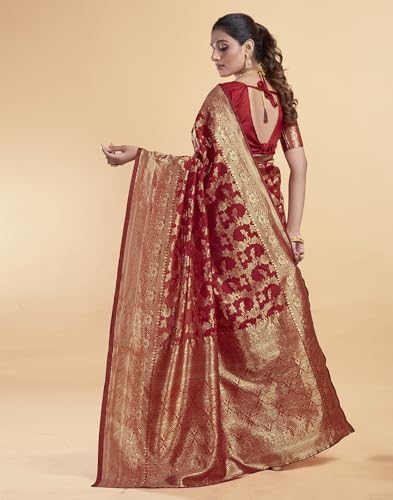 Image of SIRIL Women's Banarasi Silk Saree | Kanjivaram Silk Saree With Unstitched Blouse Piece