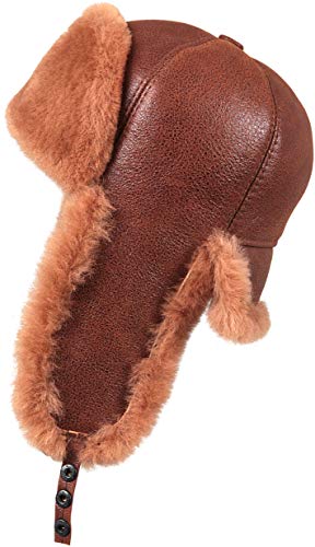 Zavelio Men's Shearling Sheepskin 6 Panel Russian Ushanka Fur Hat