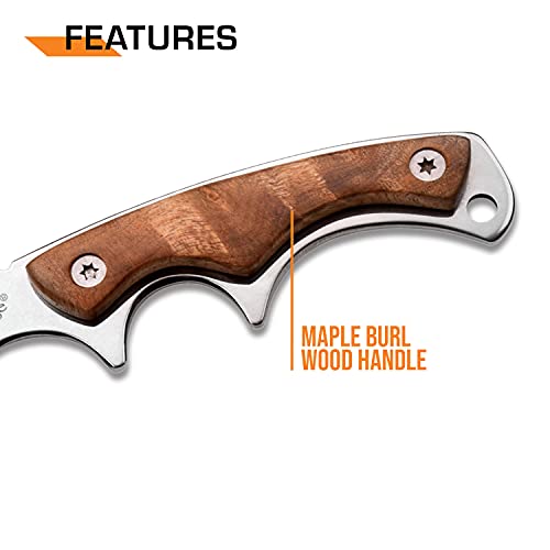 Elk Ridge - Outdoors Fixed Blade Knife - 6.75-In Overall, Mirror Finished Stainless Steel Blade, Burl Wood Handle - Full Tang Construction, 1680D Nylon Sheath - Hunting, Camping, Survival - Er-534 #TOP3