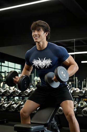 Image of Men Polyster Lycra Printed Half Sleeves Compression T-Shirt for Gym