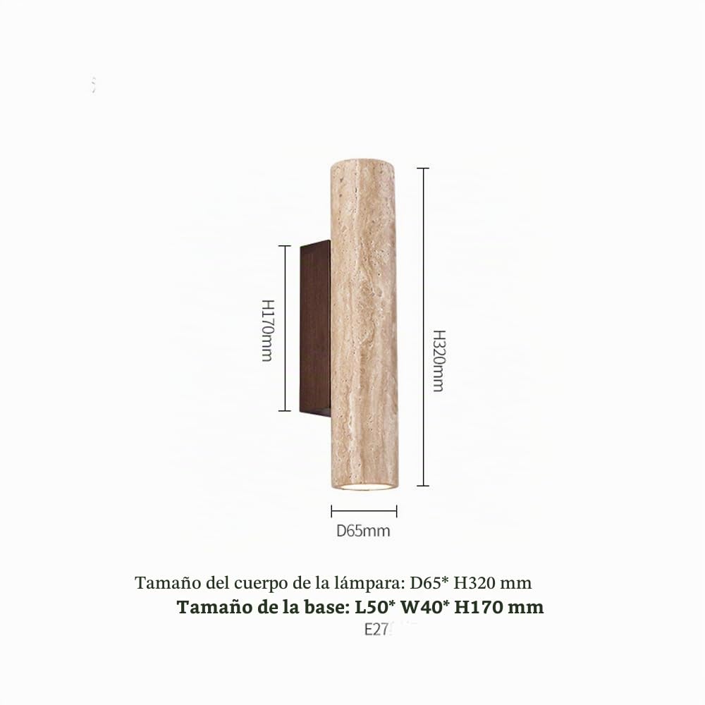 Aplique de pared de mármol moderno lineal largo Cilindro de luz doble Barra de luz de pared interior arriba y abajo Lámpara de montaje en pared de piedra de madera vintage de mediados de siglo