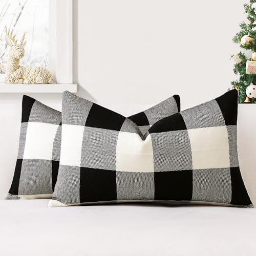JOTOM 2er Set Buffalo Plaid Kissenbezüge, Dekorative Weich Plaid Wurf...
