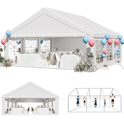 YITAHOME 20x20ft Party Tent Wedding Event Shelters Heavy Duty Outdoor Upgraded Galvanized Canopy with Large Roof, 4 Removable PVC Sidewalls & 3 Storage Bags, White