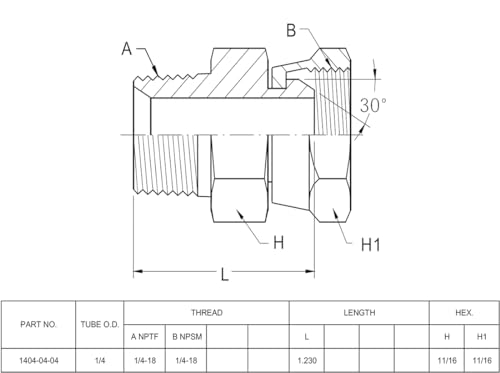 Image of (4-PACK) 1404-04-04 Hydraulic Hose Adapter Fitting 1 /4 inch Male (1 /4-18 NPTF) x 1 /4 inch Female Swivel (1 /4-18 NPSM) SAE Straight Pipe Joints Connector Carbon Steel