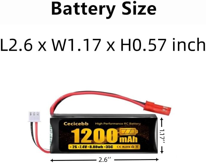Miniatura 3 de Batería Lipo de 7.4 V 1200 mAh 30C 2S Baterías de litio recargables con enchufe JST apto para la mayoría de 110 116 118 124 escala RC Cars Racing