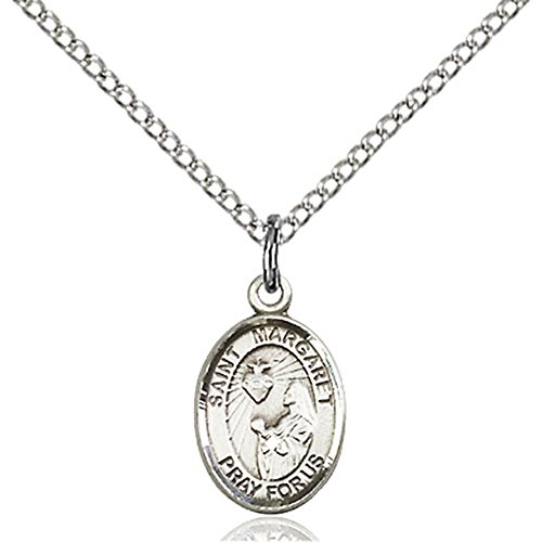 Bonyak Jewelry Saint Medal Collection Sterling Silver St. Margaret Mary Alacoque Pendant 1/2 x 1/4 inches with Sterling Silver Lite Curb Chain